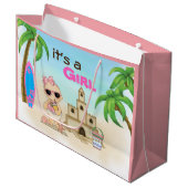 ガールサンドキャッスルサーフボードビーチベビーシャワー ラージペーパーバッグ (正面アングル)
