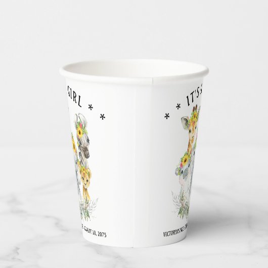 ガールサンフローサファリ動物ベビーシャワー紙カップ 紙コップ (右)