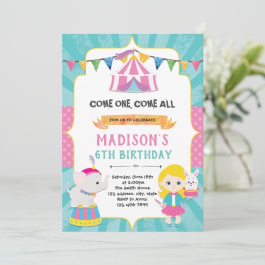 ガールサーカスの誕生日パーティーの招待 招待状 (スタンド正面)