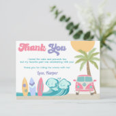 ガールサーフズアップサーフビーチ誕生日サンキューカード 招待状 (スタンド正面)