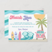 ガールサーフズアップサーフビーチ誕生日サンキューカード 招待状 (正面/裏面)