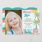 ガールサーフズアップビーチウェーブ誕生日サンキューカード 招待状 (正面/裏面)