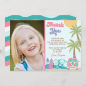 ガールサーフズアップビーチサーフ誕生日サンキューカード 招待状 (正面/裏面)