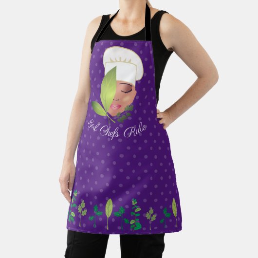 ガールシェフがアフリカ系アメリカ人ハーブ水玉模様 エプロン (インサイチュ)