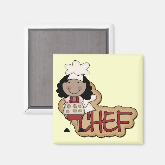 ガールシェフアフリカ系アメリカ人Tシャツとギフト マグネット (正面/裏面)