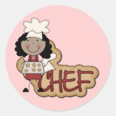 ガールシェフアフリカ系アメリカ人Tシャツとギフト ラウンドシール (正面)