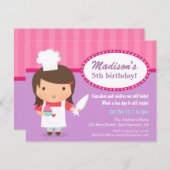 ガールシェフカップケーキつや消しベーキング誕生日パーティー 招待状 (正面/裏面)