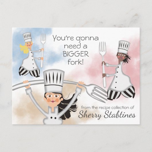 ガールシェフフォーク料理ベーキングクックブックレシピカード ポストカード (正面)
