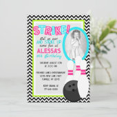 ガールシェブロンボーリング誕生日写真招待状 招待状 (スタンド正面)