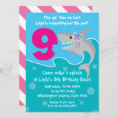 ガールシャークバイト招待状- 9thバースデーパーティー 招待状 (正面/裏面)