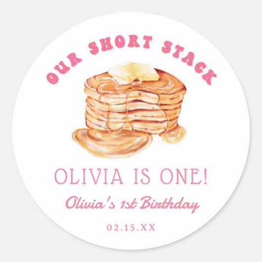 ガールショートスタックパンケーキブレックファーストバースデーパーティー ラウンドシール (正面)