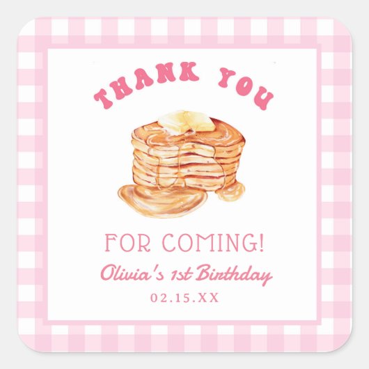 ガールショートスタックパンケーキ誕生日ありがとう スクエアシール (正面)