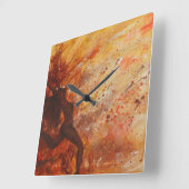 ガールシルエットオレンジイエロートーン抽象芸術 スクエア壁時計 (傾斜)