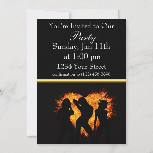 ガールシルエットパーティー火災招待状と金ゴールド箔 招待状 (正面)