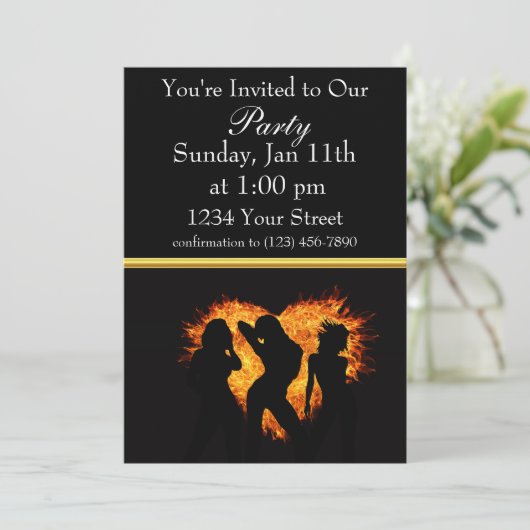 ガールシルエットパーティー火災招待状と金ゴールド箔 招待状 (スタンド正面)
