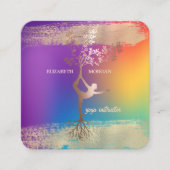 ガールシルエット金ゴールドブラシストロークグラデーションホログラフィック スクエア名刺 (正面)