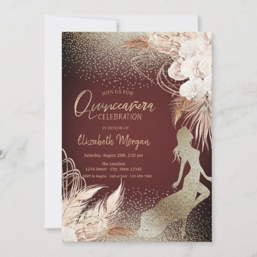 ガールシルエット,フローラボホフラワーズパンパスグラス 招待状 (正面)