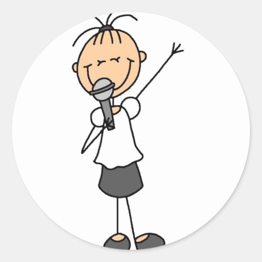 ガールシンガースティックフィギュア貼りステッカー ラウンドシール (正面)