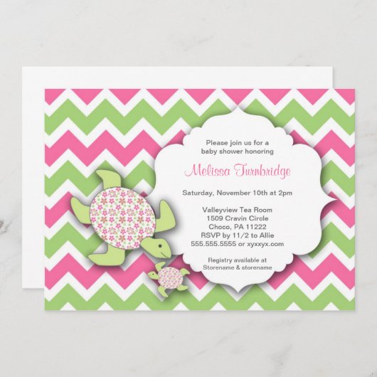 ガールシータートルズベビーシャワー招待状マザーベビー 招待状 (正面/裏面)