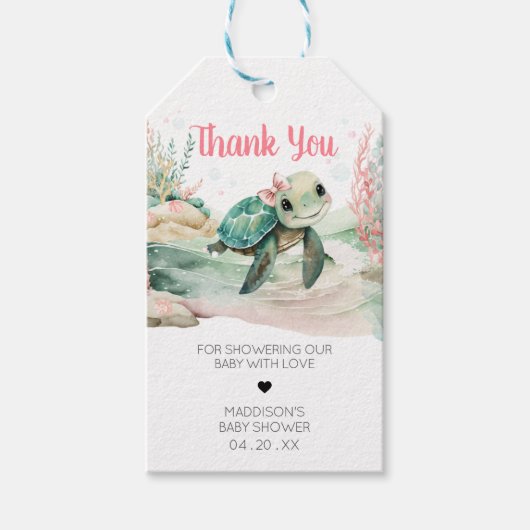 ガールシータートルベビーシャワーメッセージカード ギフトタグ (正面)
