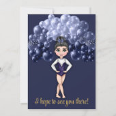 ガールジムティックス誕生日パーティー深いブルーバルーン 招待状 (裏面)