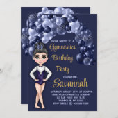 ガールジムティックス誕生日パーティー深いブルーバルーン 招待状 (正面/裏面)