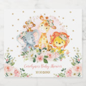 ガールジャングルサファリアニマルズ赤面ピンク金ゴールドフローラ スパークリングワインラベル (シングルラベル)