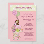 ガールジャングルサファリアニマルベビーシャワー招待状 招待状 (正面/裏面)