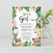 ガールジャングルサファリトロピカルグリーンリーベビーシャワー 招待状 (スタンド正面)