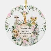 ガールジャングルサファリワイルドアニマルズベビー1stクリスマス セラミックオーナメント (正面)