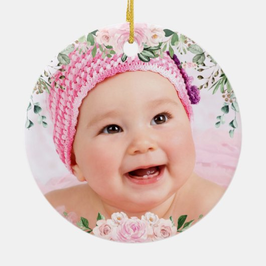 ガールジャングルサファリワイルドアニマルズベビー1stクリスマス セラミックオーナメント (裏面)