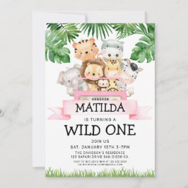 ガールジャングルサファリワイルドワン誕生日招待状 招待状