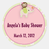ガールジャングルサファリ動物の赤ちゃんシャワー ラウンドシール (正面)