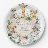 ガールジャングルサファリ野生動物誕生日優勝 ペーパープレート (正面)