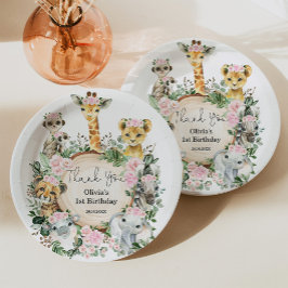 ガールジャングルサファリ野生動物誕生日優勝 ペーパープレート