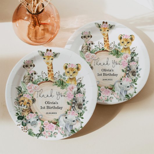 ガールジャングルサファリ野生動物誕生日優勝 ペーパープレート