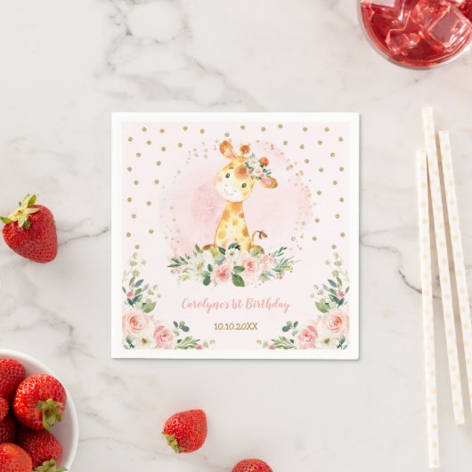 ガールジャングルベビーシャワーワイルドアニマルズ誕生日 スタンダードカクテルナプキン (インサイチュ)