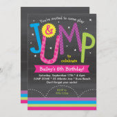 ガールジャンプ誕生日パーティシャルボードピンクパープル 招待状 (正面/裏面)