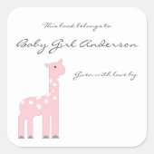 ガールジラフェベビーシャワー蔵書票 スクエアシール (正面)
