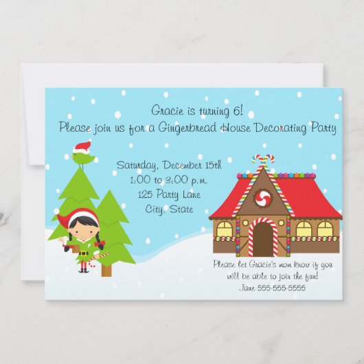 ガールジンガーブレッドハウス誕生日招待状 招待状 (正面)