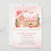 ガールジンジャーブレッ飾ドハウスの誕生日パーティー 招待状 (正面)