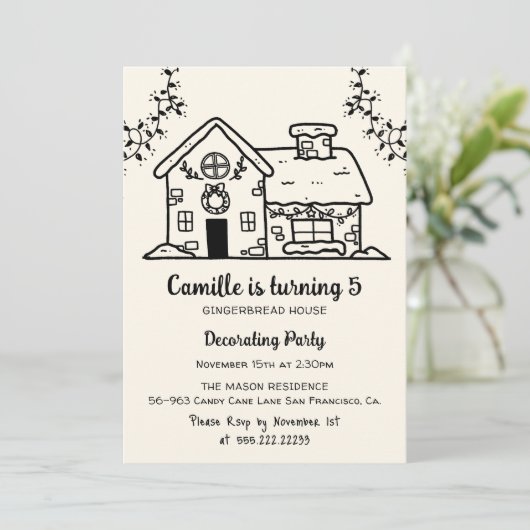 ガールジンジャーブレッ飾ドハウスの誕生日パーティー 招待状 (スタンド正面)