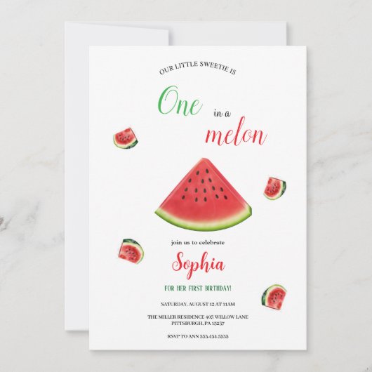 ガールスイカ誕生日の招待状 招待状 (正面)