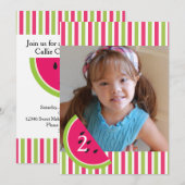 ガールスイカ誕生日招待状ピンクグリーン 招待状 (正面/裏面)