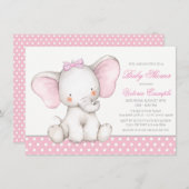 ガールスウィートエレファントベビーシャワー招待状 招待状 (正面/裏面)