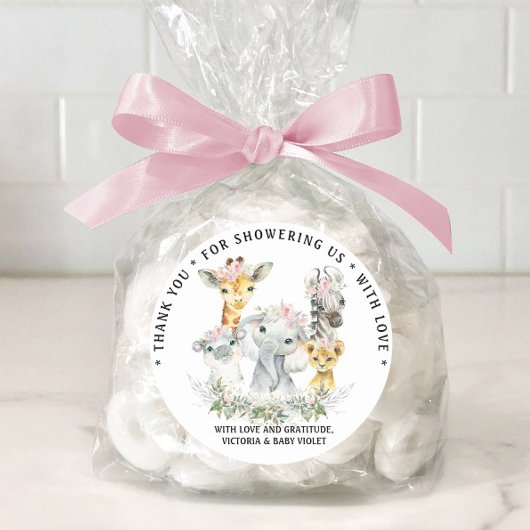 ガールスウィートサファリベビーシャワー ラウンドシール