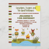 ガールスカウトキャンプ,アウトドアをテーマにした誕生日 招待状 (正面/裏面)