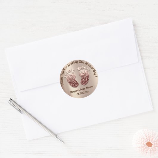 ガールスキニー足ベビーシャワーお願いありがとう ラウンドシール (封筒)