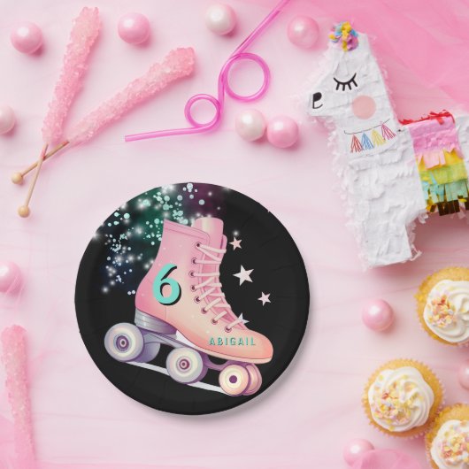 ガールスケートパーティーブラックネオン誕生日 ペーパープレート (パーティー)