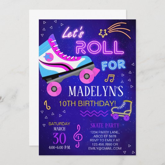 ガールスケートレッズ転が誕生日 招待状 (正面/裏面)